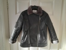 Zara Kids schwarze Kunstleder Kunstfell gefütterte Mädchen Jacke Gr. 8 Jahre / 128 cm 