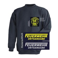 FEUERWEHR Sweat-Shirt / Pullover navy Signet und Rückenaufdruck mit Ortsangabe