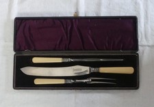 antikes Tranchierbesteck Spencer Sheffield  Bein 3 teilig Schatulle