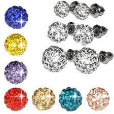 runde Ohrringe Ohrstecker farbige Strasskugeln Glitzer Diskokugel Strassstein 