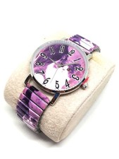 Trendige Damenuhr lila Katzenmotiv - Quarzuhr