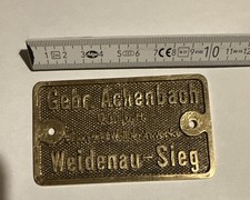 Messingschild Gebr.  Achenbach G.m.b.H. Eisen und Wellblechwerke Weidenau - Sieg