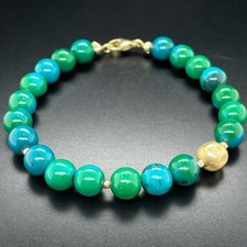 ARMBAND 925/-SILBER VERGOLDET MIT CHRYSOKOLL & HÄMATIT SILBERZEIT SCHMUCKJAGD