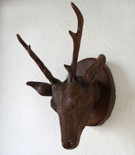 HIRSCHKOPF MAHAGONI-HOLZ-DEKO WAND TIERSKULPTUR WAND-DEKO