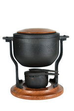 DIGSMED Denmark 70s Gusseisen Teak Fondue Set ° Design Lange Svendborg