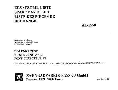 Ersatzteilliste allradachse - ersatzteilliste, zf