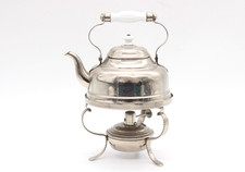 Alte Teekanne aus Metall mit Porzellangriff Stövchen & Brenner Vintage