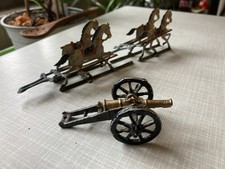 Pferde-Gespann mit Kanone (alt) - Flachfiguren - Zinn - 24 x 3,5 x 5,5 cm