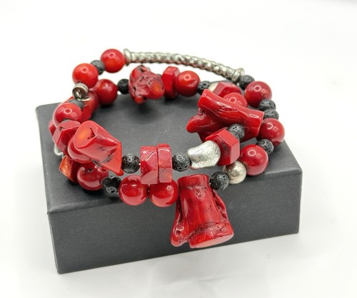 Ethno armband koralle - koralle, lava