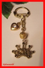 Edler Herz + Krone goldfarbener Schlüsselanhänger Taschenanhänger NEU  (c681)