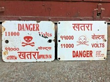 Vintage Altes 2 Teile Warning Zeichen Brett Totenkopf Danger Porzellan Emaille