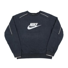 Nike Vintage Sweater Schwarz Weiß Gestreift Spellout Center Swoosh