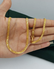 Luxuriöse 22K Gold Kette breite Halskette Fischgrät schwere Optik schlicht Go...