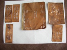 6 alte Monopol Kupferschablonen Aussteuer Wäscheschablone  Monogramme