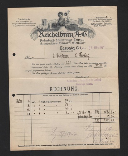 Leipzig rechnung 1927 - rechnung,