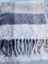 Tommy Hilfiger TH fluffy scarf mix, sace blue, Winter Schal kariert Fransen neu