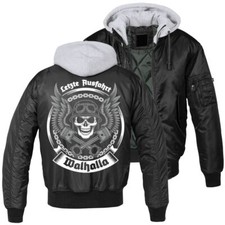 Herren MA1 Bomberjacke mit Kapuze Innenfutter Letzte Ausfahrt Walhalla Thor Bike