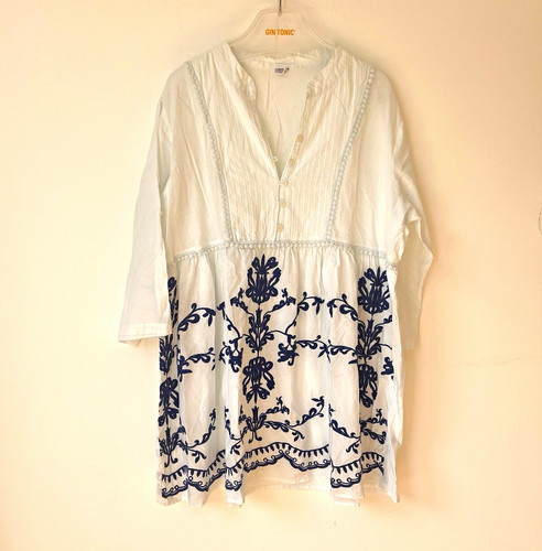 Kleid weiß blau boho - weiß,