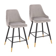 B-Ware ALEX  2er Set Barhocker Rückenlehne Fußstütze Bar Partykeller Samt Grau 