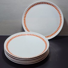6x Porzellan Speiseteller von Melitta; Serie “Rom 2802“ mit orange-weißem Muster