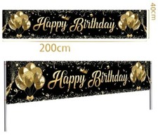 Party Banner Schwarz/Gold  40 x 200 cm "Happy Birthday"  Geburtstag Deko