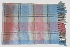 Süße Babydecke Kuscheldecke mit Fransen 88 x 80 cm Blau Rosa 50er 60er 70er Jahr