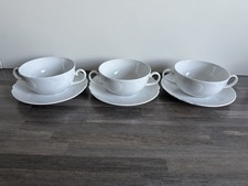 3 Suppentassen mit Untertassen Seltmann Weiden Helena weiß 