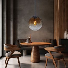 Pendelleuchte Hängelampe Esszimmerleuchte Glas Kugel amber 1 flammig H 120 cm