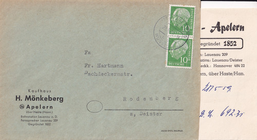 Landpoststempel apelern über - apelern,