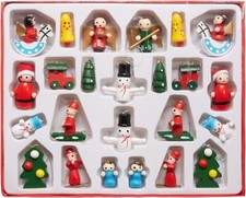 24 Stück Christbaum Mini Anhänger Baumschmuck Holzanhänger Weihnachten Deko Bunt