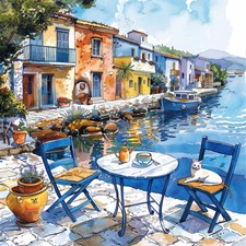 Wandbild Dorf Küste