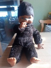 Tiemi DDR Monchichi Puppe ca 1979 Sonneberg ca 38cm Stofftier Dunkelbraun