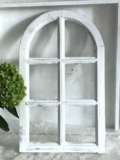 Shabby großes Fenster Sprossenfenster Holzfenster Rundbogen, Holz Weiß Patina