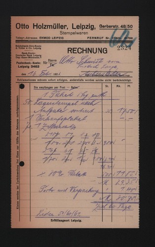 Leipzig rechnung 1926 otto - leipzig,,