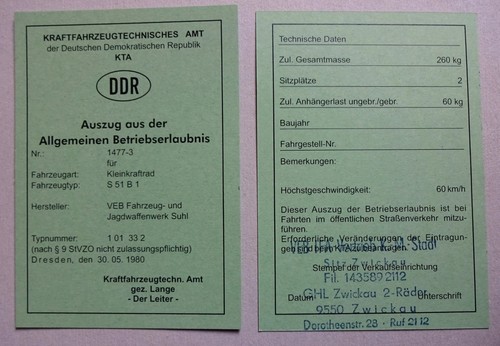 Simson kta papiere - kta, ddr