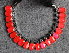 Halskette Collier  Orange Neon Strass Steine NEU