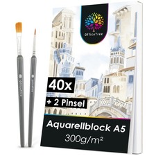 OfficeTree Aquarellblock A5 300g /m² 40 Blatt - Aquarellpapier Weiß - 