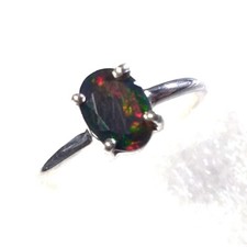 Ring Natur Opal ECHTER schwarzer Kristallopal facettiert Gr16,5   925 Silber