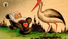 Holz Ak Geburt, Storch, Baby - 4786174