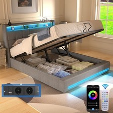 Polsterbett Doppelbett 140x200 mit LED Kopfteil Ladestation Bettgestell Stauraum