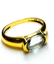 333 Gold Ring Aquamarin Oval Edelstein Damen Schmuck Gelbgold 8K Gr. 19 mm