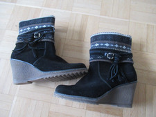 Tamaris Stiefelette mit Keilabsatz, Velourleder, Strick,  schwarz Gr. 40