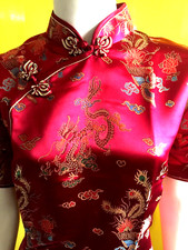 Asiakleider  Qipao Abendkleid  Langarm  Original rot elegant M  XL  NEU NEU