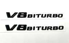 2 X Schwarz GLANZ Mercedes Benz V8 Biturbo Schriftzug Emblem Logo Kotflügel NEU