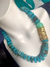 Designer Kette Türkise Ozean Jaspis Larimar Kristalle Unikat