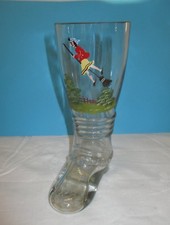 um 1955 großer Andenken Glas STIEFEL Wernigerode HARZ  - Brockenhexe von HAND