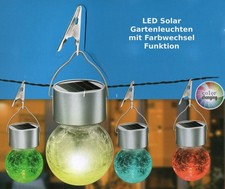 LED Solar Hängeleuchte Glaskugel Hängelampe Solarkugel Balkon Garten Farbwechsel