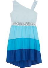 Neu Festliches One-Shoulder-Kleid Gr. 152 Blau Türkis Mädchen Abend-Partykleid