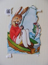 Glanzbild Oblate Poesiealbum Sammlung alt Nostalgie Kind Ostern Osterhase angeln