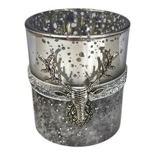 Teelichthalter Glas Hirschkopf silber verspiegelt Windlicht Advent Weihnachten